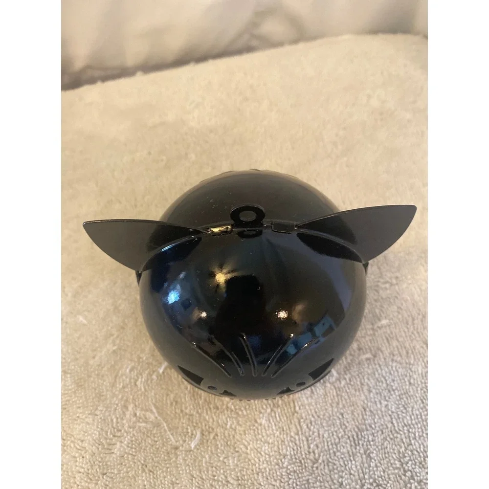Set of 2 Black Metal Cat Head Jingle Bells Halloween Hanging Decor Glossy Finish